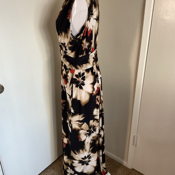 Anne Klein Black Cream Floral Maxi Dress L Large Sleeveless Event Wedding - Picture 11 of 12